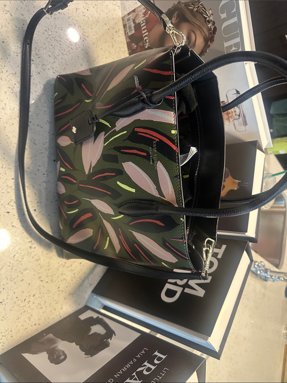 kate spade Olive Floral Print Tote with Pink Accents - Picture 3 of 15